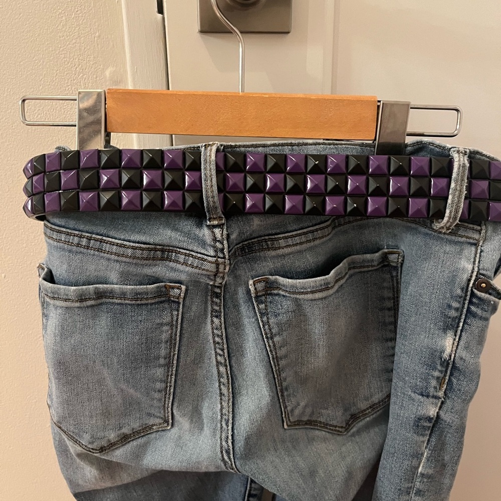 Ladies black and purple leather belt